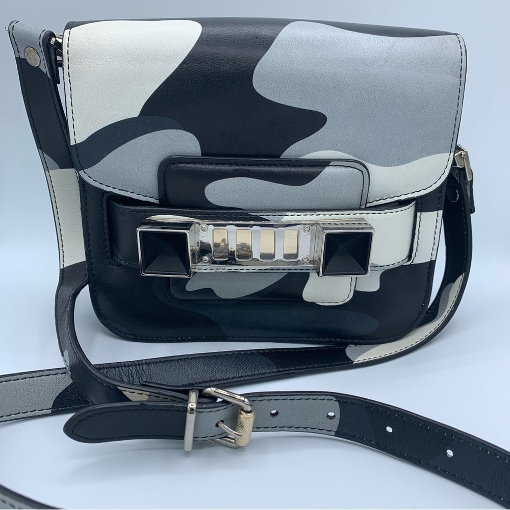 Proenza Schouler PS11 black, grey & white camo print genuine leather crossbody